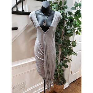 Pursue Women's Gray Solid 100% Tencel V-Neck Sleeveless Bodycon Dress Size M